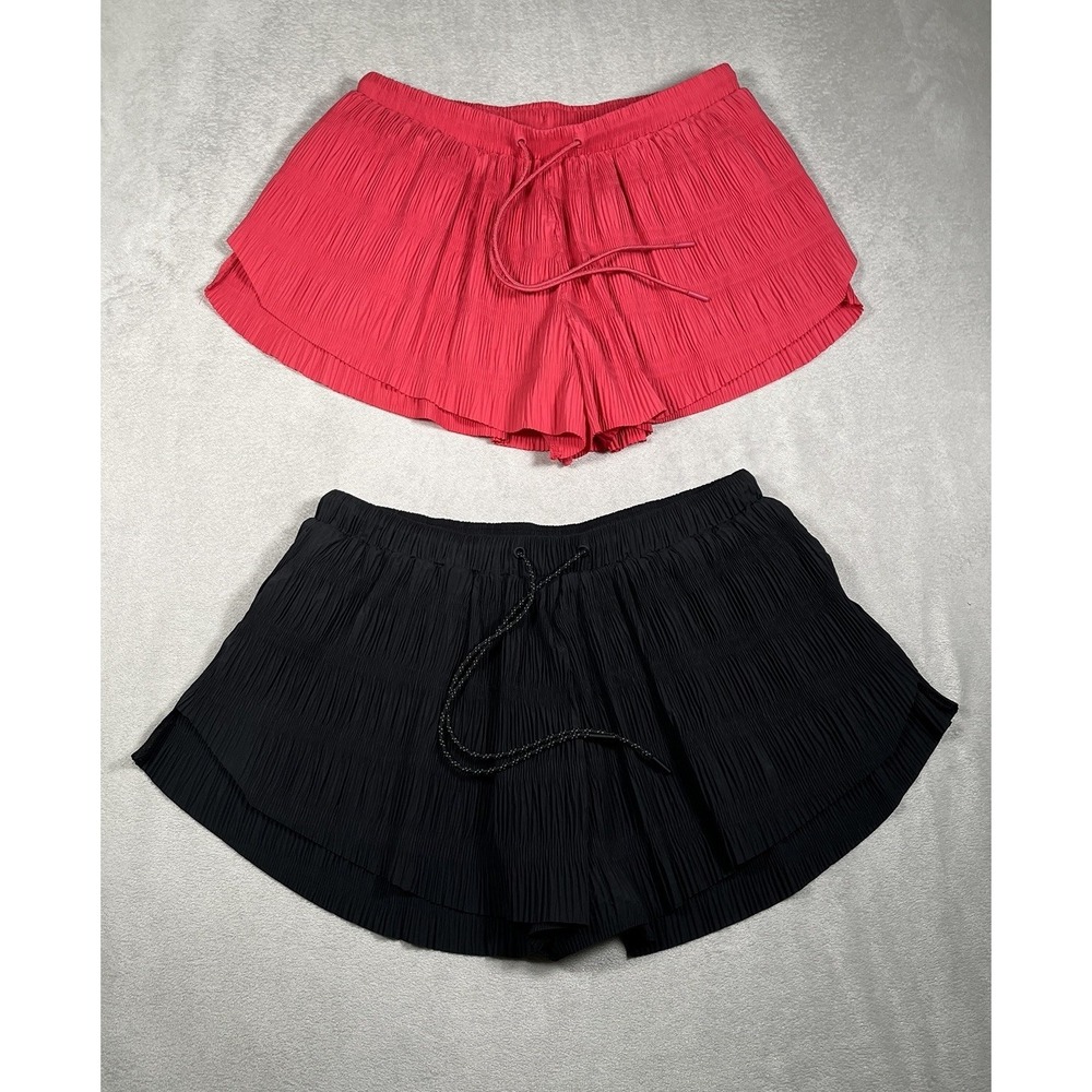 Free People‎ Movement Shirr Enough Shorts Women's M Pink/Black Drawstring Lined